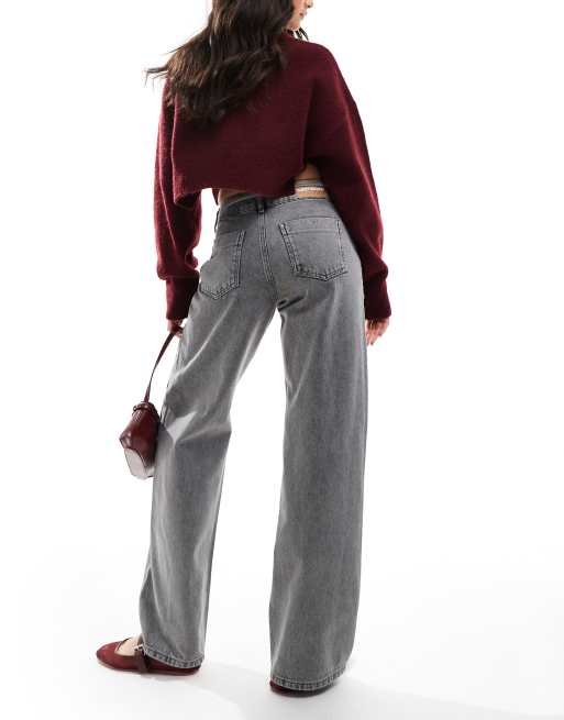 Something New – Corpcore – Jeans in verwaschenem Grau mit mittelhohem Bund und weitem Bein, 2 von 5