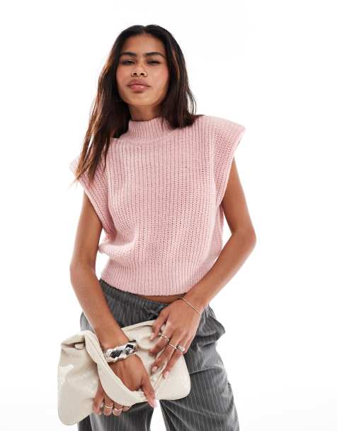 Something New – Corpcore – Rosa, stickad, ärmlös topp med axelvaddar - view 1