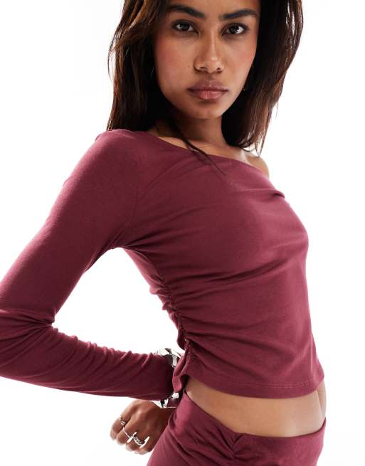 Something New - Corpcore - Top a maniche lunghe in jersey pesante rosso fuoco mattone in coordinato