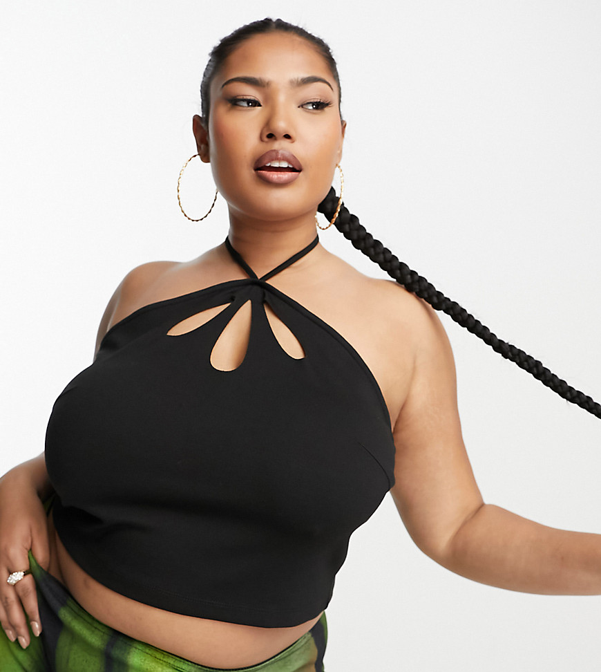 Something New Curve cut out crop top in black