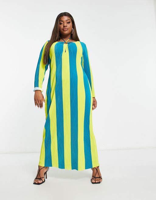 Blue and yellow plus size dress sale