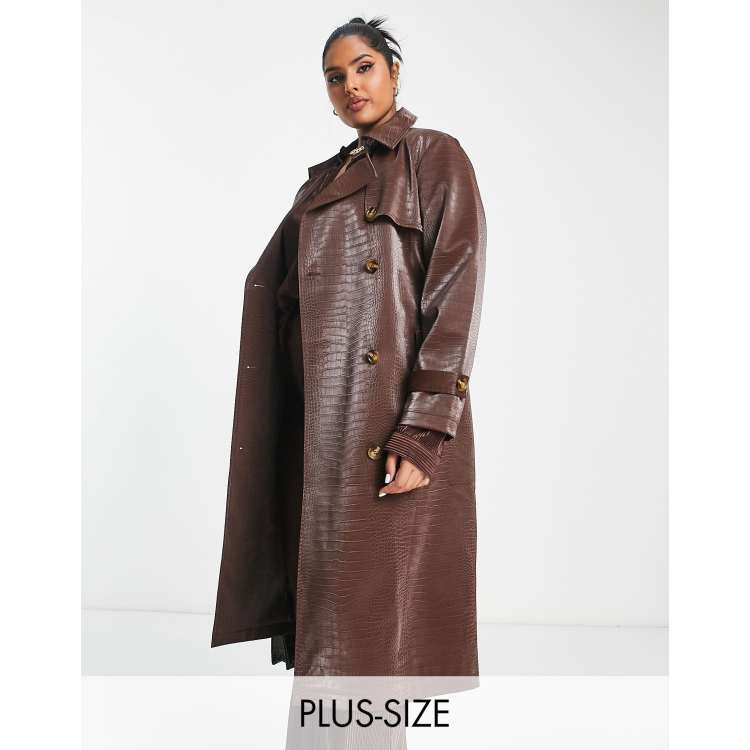 Alligator Embossed Leather Trench Coat For Women