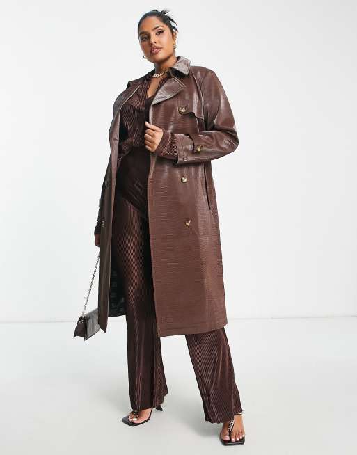 Something New Curve x Emilia Silberg Exclusivit Trench coat imitation cuir effet croco Marron