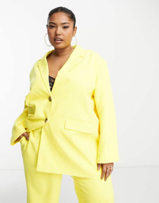 Something New Curve x Madeleine Pedersen tailored oversized blazer in neon yellow (part of a set)