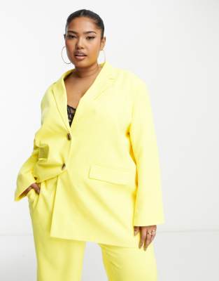 Something New Curve X Madeleine Pedersen tailored oversized co-ord blazer in neon yellow - ASOS Price Checker