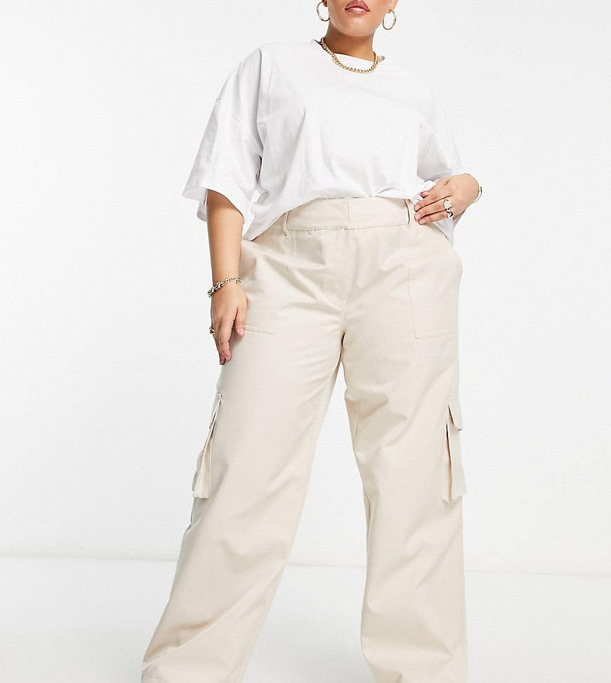 Something New Curve X Naomi Anwer cargo trousers in cream-White