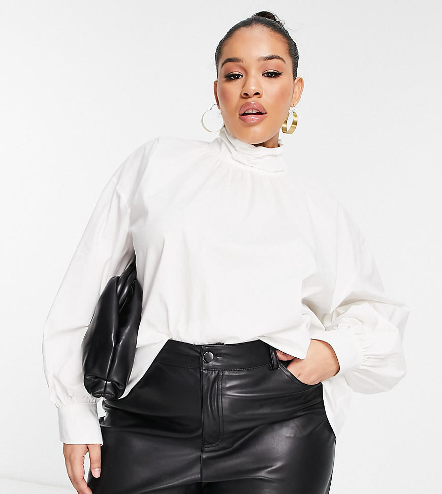 Something New Curve X Naomi Anwer High Neck Blouse In White