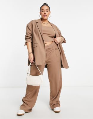 Something New Curve x Naomi Anwer oversized blazer in beige (part of a set)
