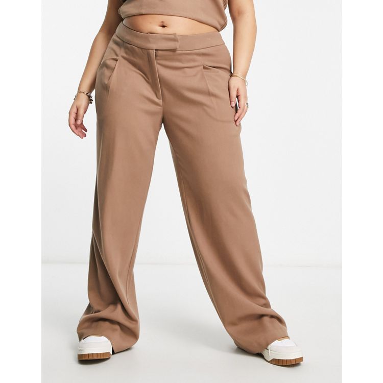 Motel low waist slim fit pants in brown pinstripe (part of a set)