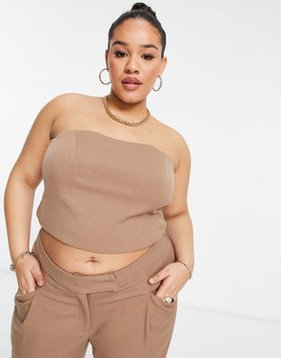 Something New Curve X Naomi Anwer tube crop top co-ord in beige - ASOS Price Checker