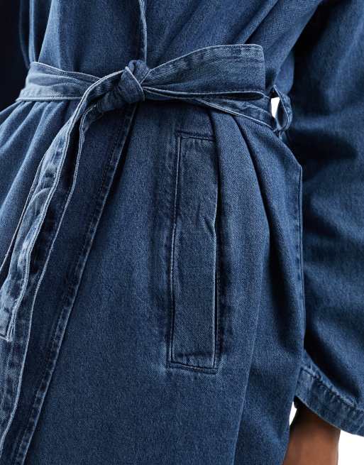 Something New Denim oversized longline trench coat in medium blue wash, 4 of 4