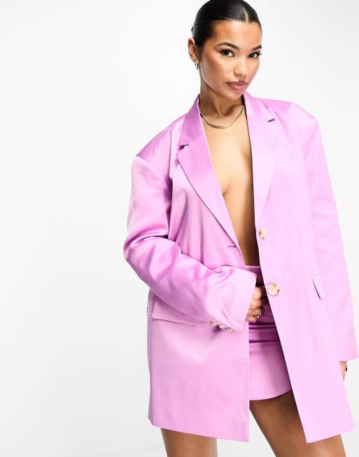 Something New - Elegante oversized blazer van satijn in paars, deel van co-ord set