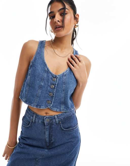 Gilet En Denim Délavé Allegra K Pour Femme - Sans Manches, Boutonnage, Poches à Rabat - Style Décontracté Vintage