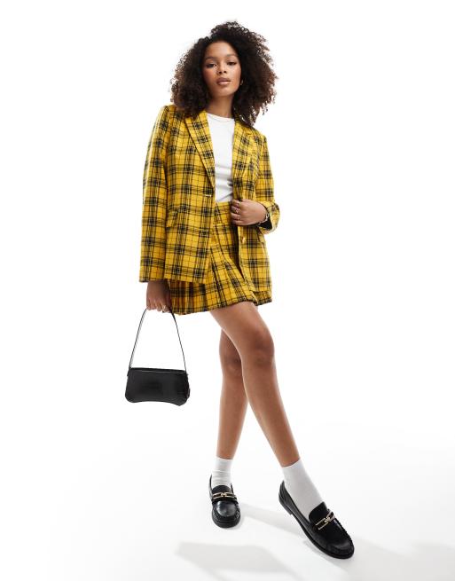 Plaid Blazer Set Yellow Checkered Skirt And Blazer Something New