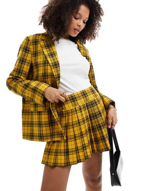 Something New - Iconische Clueless geruite minirok met plooien in geel, deel van co-ord set, 5 van 5
