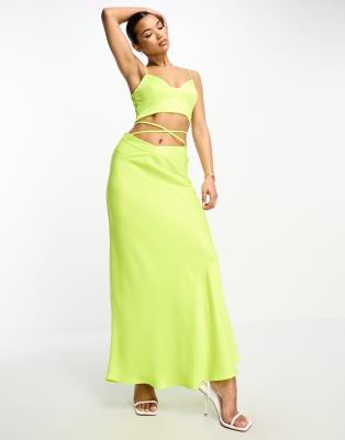 Something New satin tie detail maxi skirt co-ord in neon yellow - ASOS Price Checker