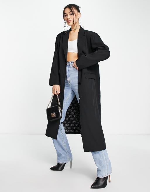 Something New - Lange blazer met monogram en boord met omslag in zwart