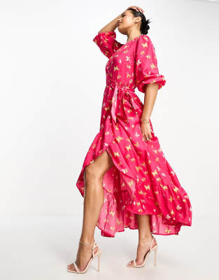 Something New - Maxi-Wickelrock in Rosa mit Schmetterlingsmuster