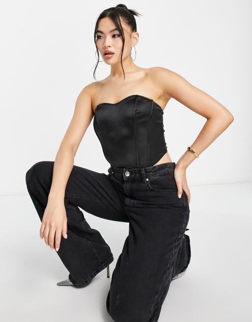 ASYOU corset satin top in black, ASOS