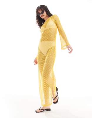 Something New Something New styled by Claudia Bhimra sheer crochet low tie back maxi dress in yellow