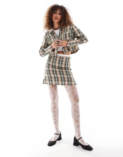 Something New tailored mini skirt co-ord in navy and beige check - view 1