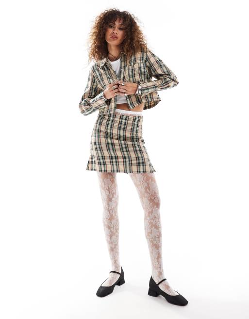 Something New tailored mini skirt in navy and beige check (part of a set)