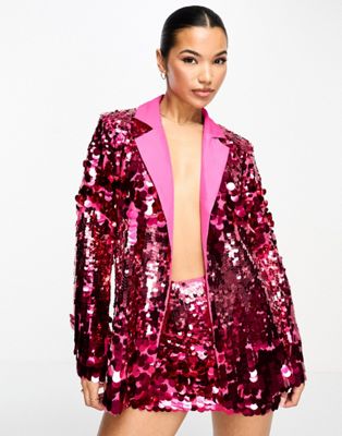 Something New tailored oversized sequin blazer co-ord in pink
