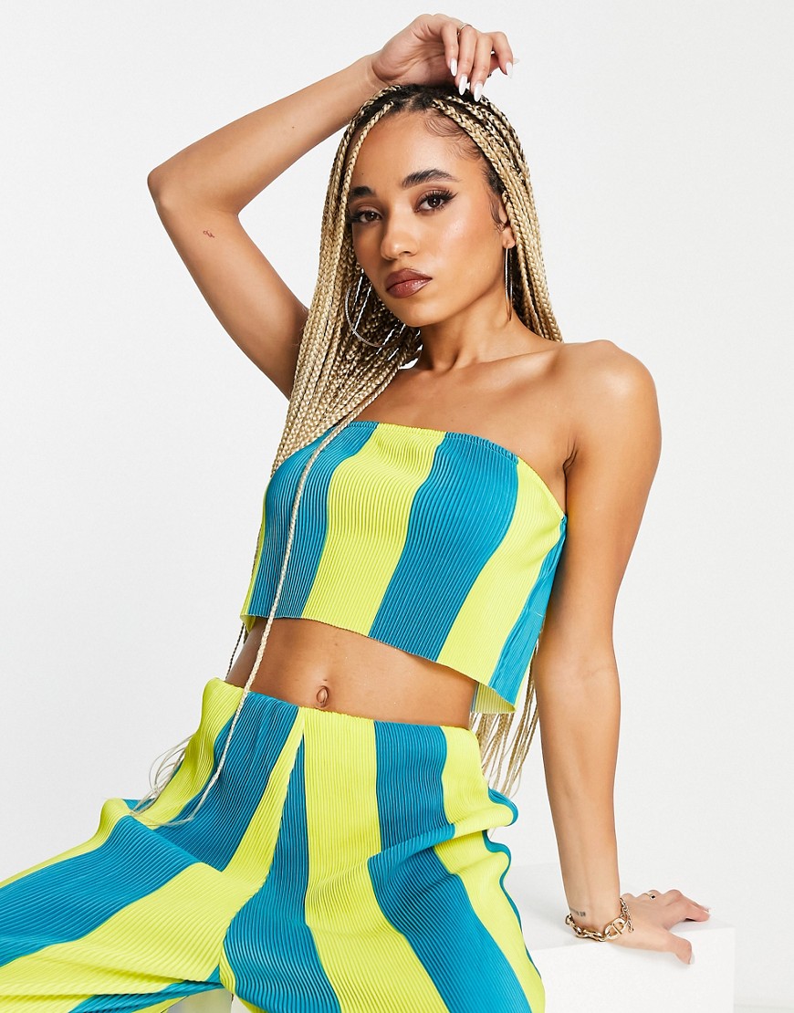 Something New Tube Crop Top In Blue And Yellow Stripe - Part Of A Set-multi