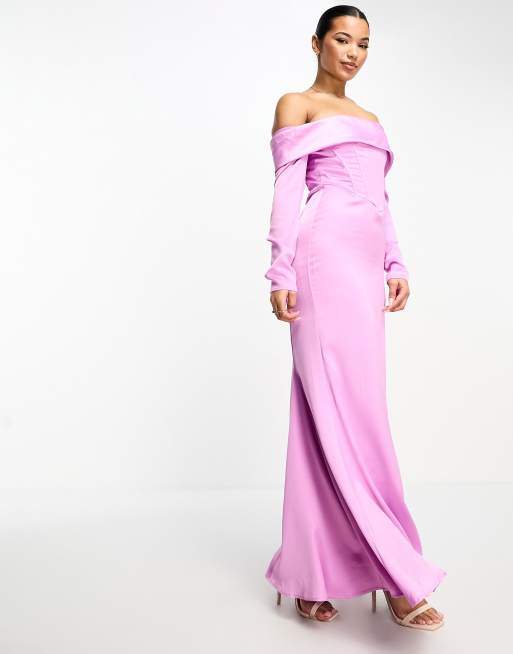 Something New - Vestito lungo a corsetto in raso viola con spalle scoperte