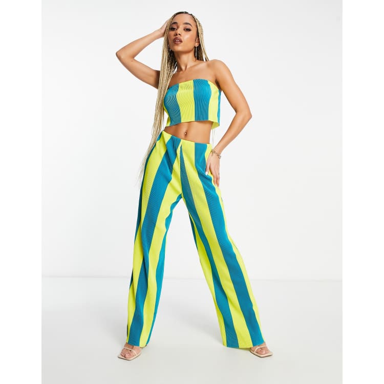 Something New wide leg pants in blue and yellow stripe - part of a set