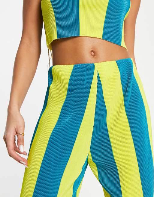 Blue and yellow store striped pants