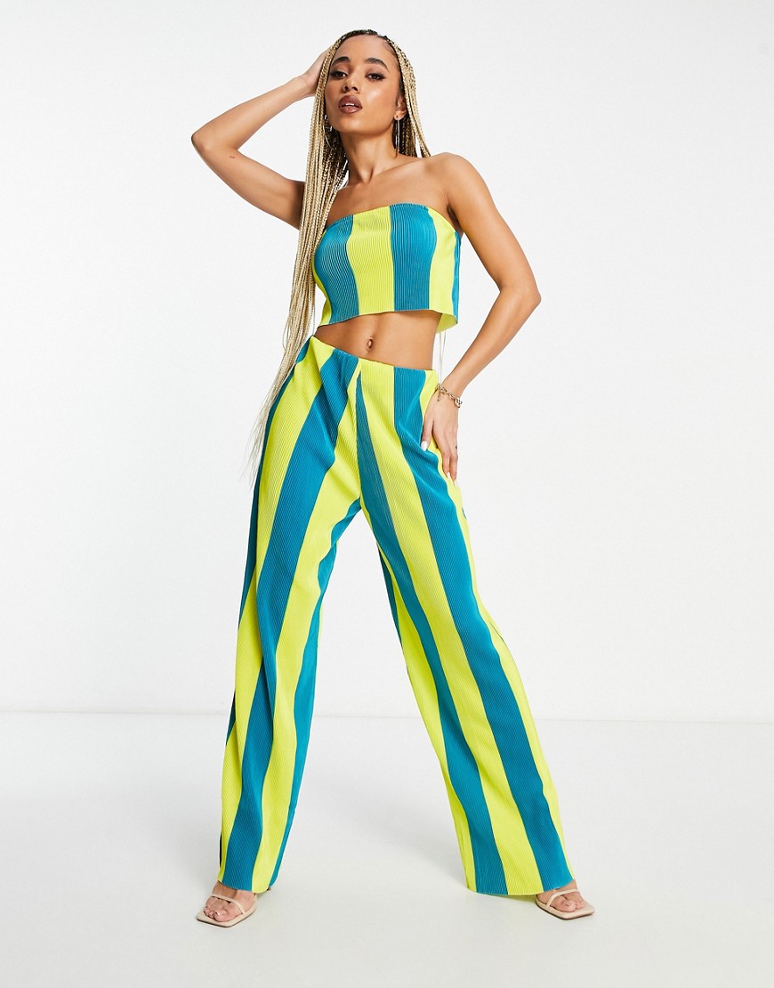 Something New wide leg trouser co-ord in blue and yellow stripe-Multi