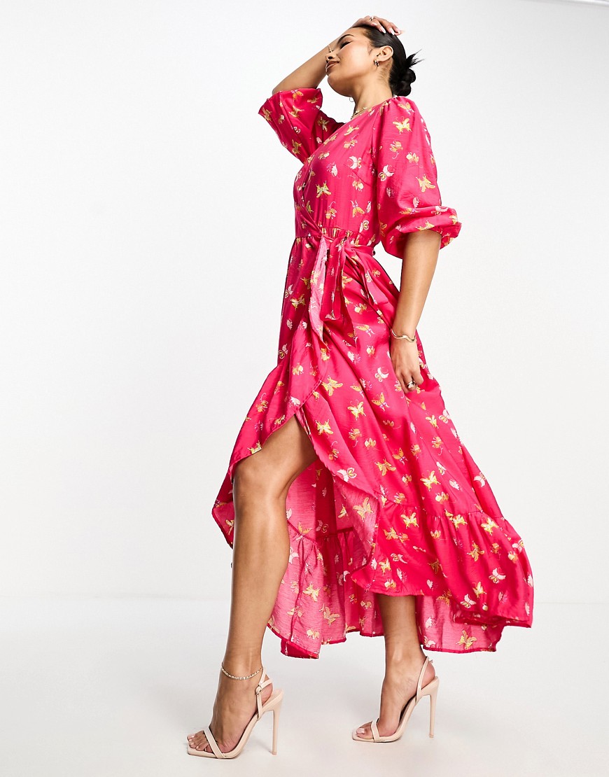 Something New wrap maxi dress in pink butterfly print