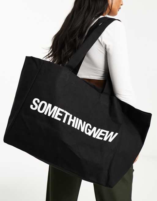 Something New X Aisha Potter canvas tote bag in black ASOS