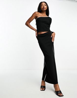 Something New X Aisha Potter maxi skirt co-ord with contrast tipping in black - ASOS Price Checker