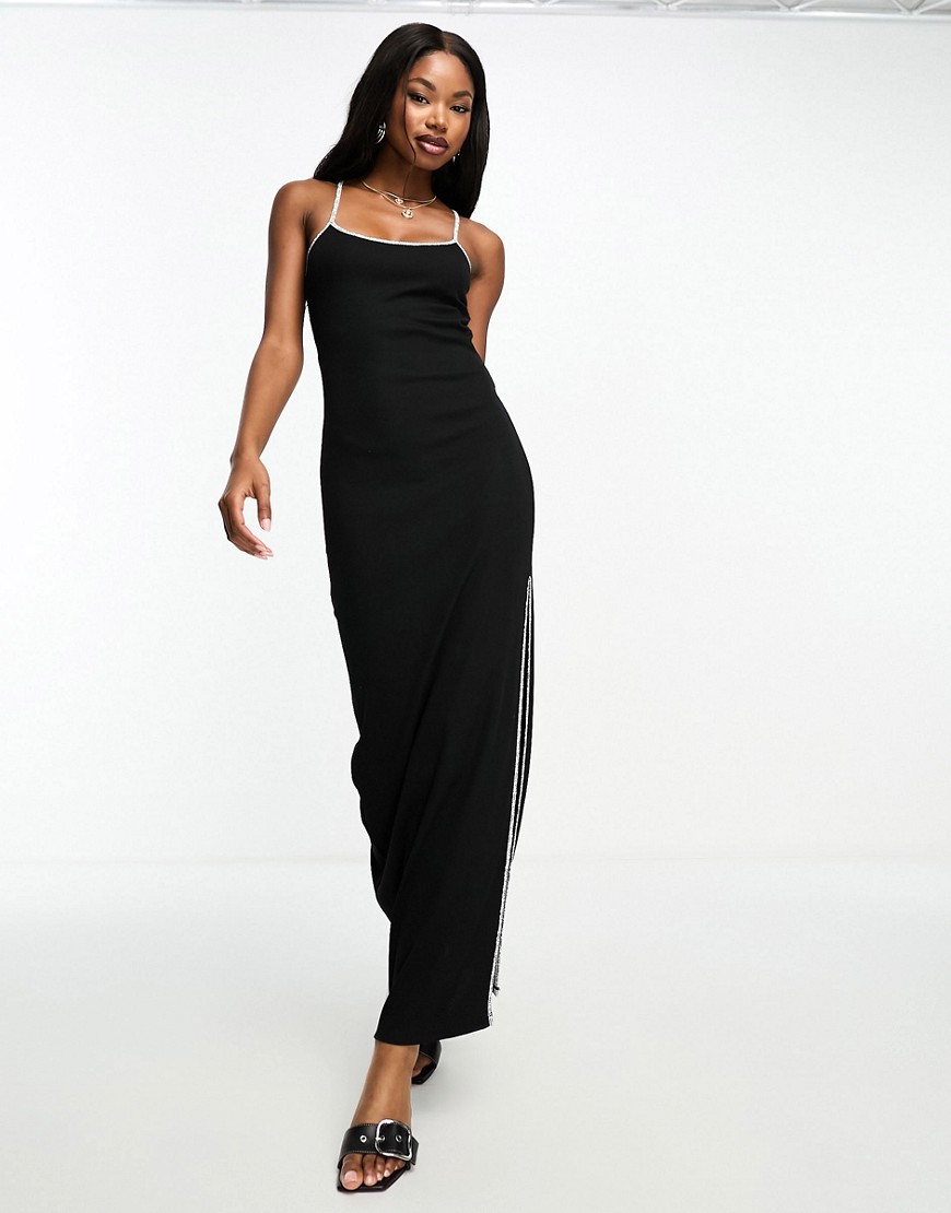 Something New X Aisha Potter ribbed cami maxi dress with contrast tipping in black