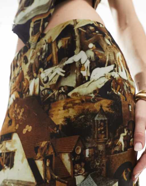 Something New X Art Gallery mesh column skirt co-ord in art print, 3 of 5