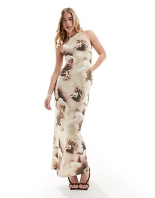 Something New X Art Gallery scuba racer neck maxi dress in cloud and cupid mix print