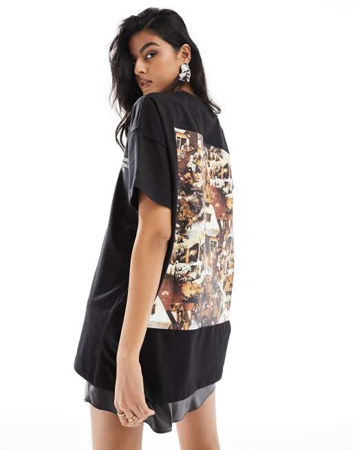 Something New X Art Gallery – Übergroßes T-Shirt in verwaschenem Schwarz mit Rückenprint