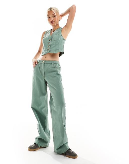 Something New x Chloe Frater straight leg baggy jeans in washed watercress green (part of a set) 