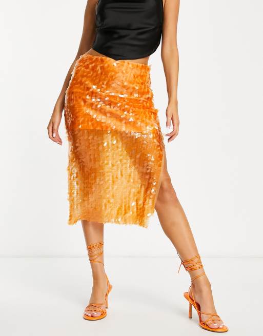 Jupe denim couleur femme ORANGE