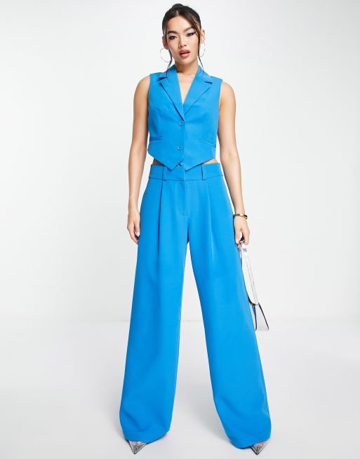 Pieces high waisted wide leg tailored pants in blue - part of a