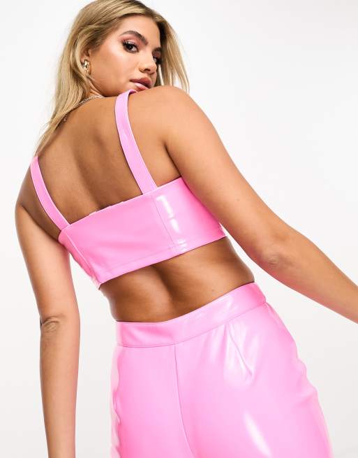 Something New X Flamefaire - Crop top van vinyl in babyroze, deel van co-ord set, 2 van 4