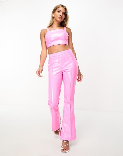Something New X Flamefaire - Crop top van vinyl in babyroze, deel van co-ord set, 3 van 4