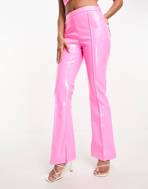 Something New x Flamefaire vinyl flared pants in baby pink (part of a set)