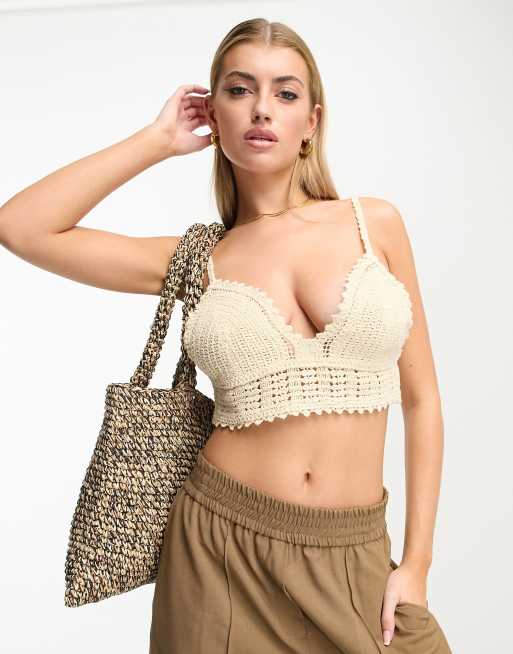 Something New x Klara Hellqvist crochet cropped cami top in beige