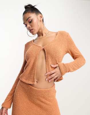 Something New X Klara Hellqvist Fluffy Cardigan In Rust - Part Of A Set-orange In Orange