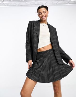 Something New x Lame. Cobain pinstripe pleated mini skirt co-ord in grey - ASOS Price Checker