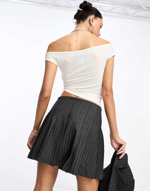 Pinstripe Pleated Skort - Grey Pinstripe