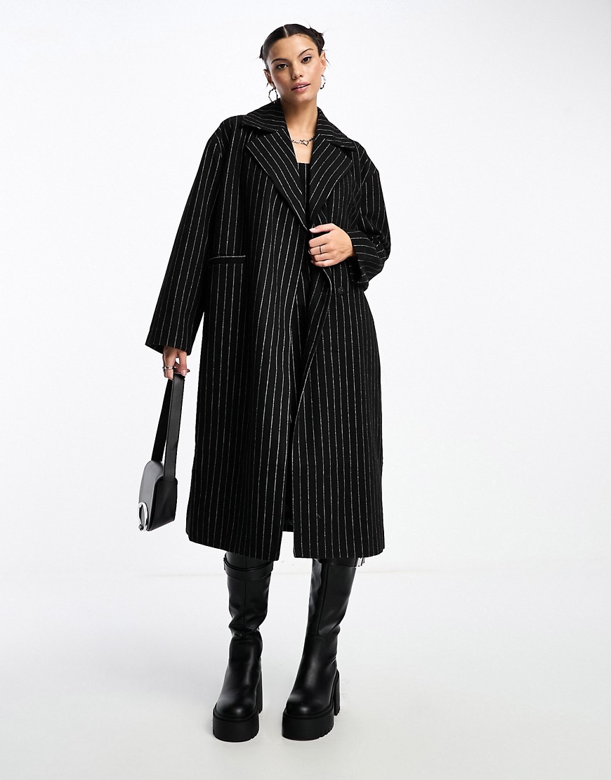 Something New x Lame. Cobain double breasted longline coat co-ord in black pinstripe